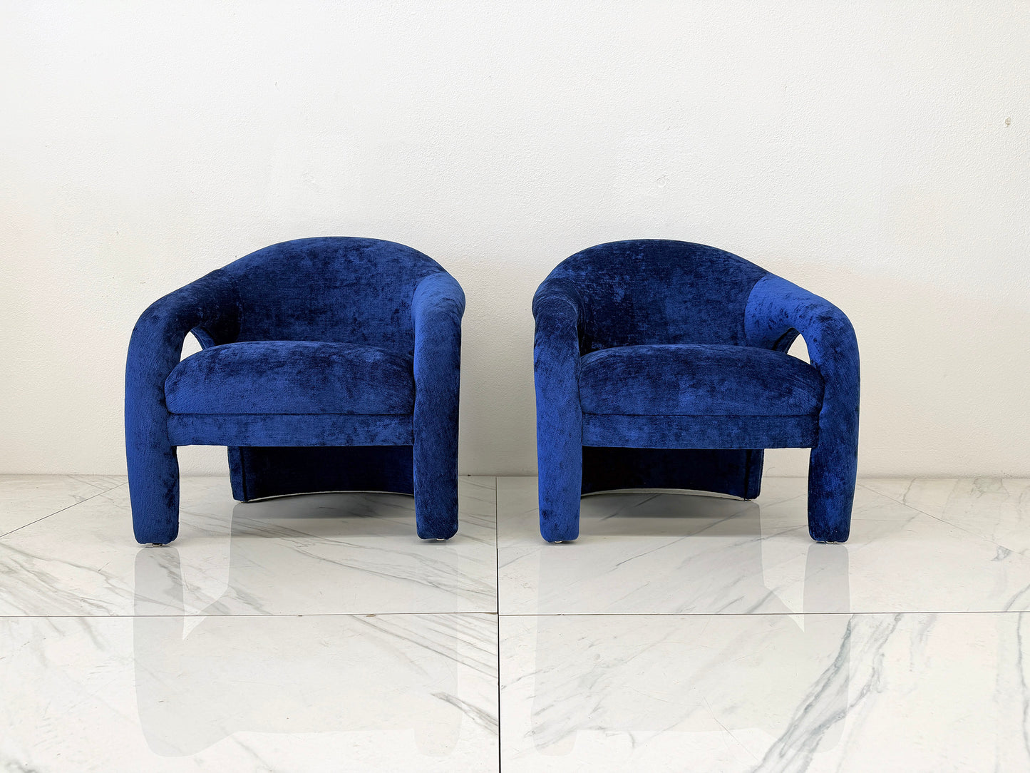 "Elephant Chairs" by Weiman, style of Vladimir Kagan in Blue Velvet, 1990's