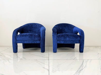 "Elephant Chairs" by Weiman, style of Vladimir Kagan in Blue Velvet, 1990's