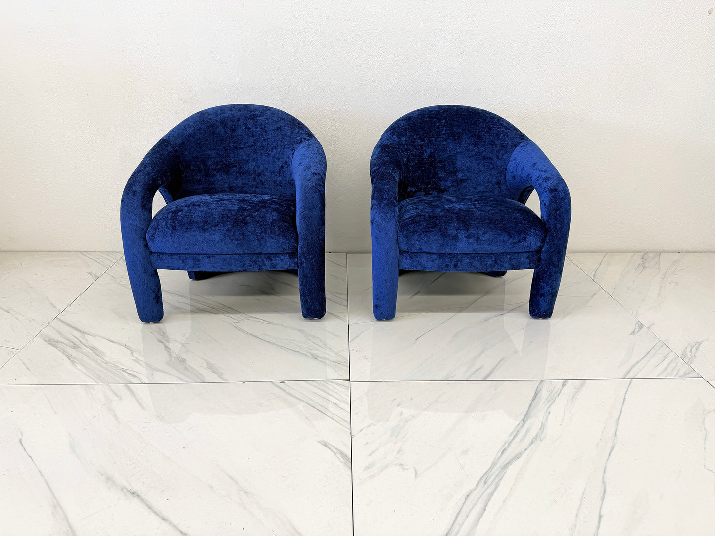 "Elephant Chairs" by Weiman, style of Vladimir Kagan in Blue Velvet, 1990's