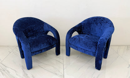 "Elephant Chairs" by Weiman, style of Vladimir Kagan in Blue Velvet, 1990's