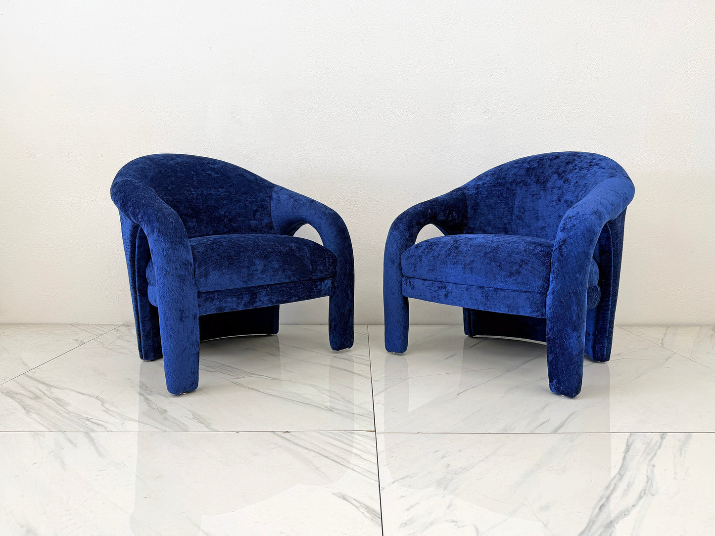 "Elephant Chairs" by Weiman, style of Vladimir Kagan in Blue Velvet, 1990's