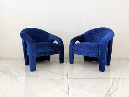 "Elephant Chairs" by Weiman, style of Vladimir Kagan in Blue Velvet, 1990's