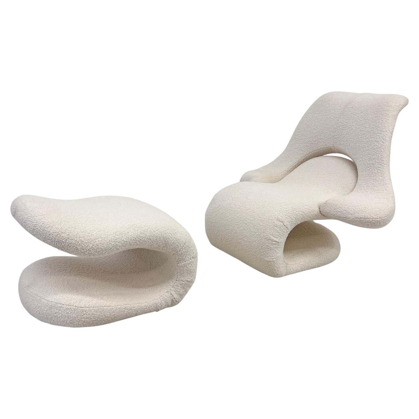 Vittorio Introini Relax Armchair & Footrest, Belgian Boucle, Felice Rossi, 1978