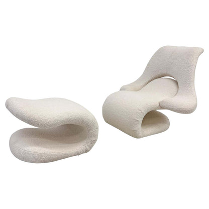 Vittorio Introini Relax Armchair & Footrest, Belgian Boucle, Felice Rossi, 1978