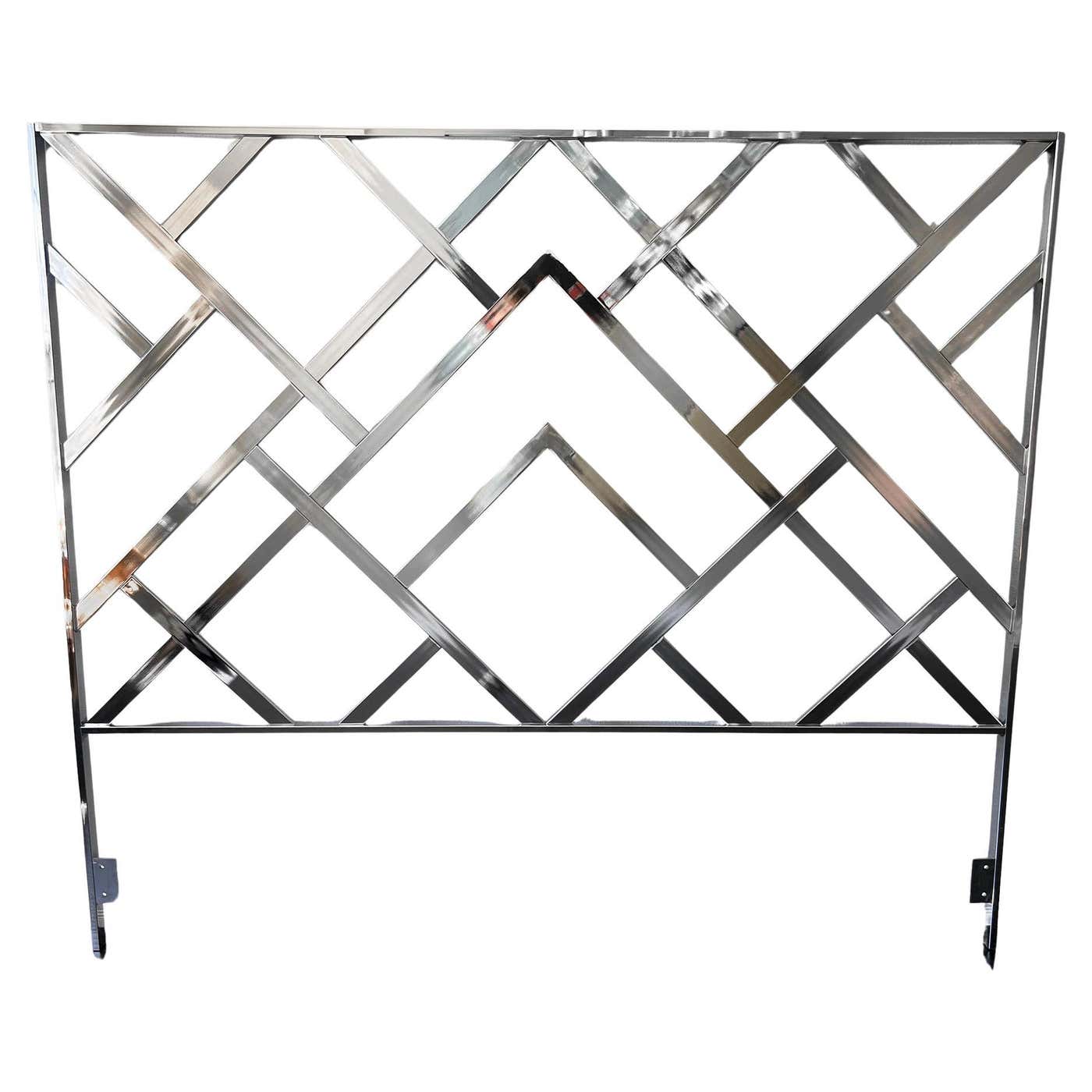 Monumental Chrome "Oriental" King Headboard & Frame, Elaine Cohen, D.I.A., 1972