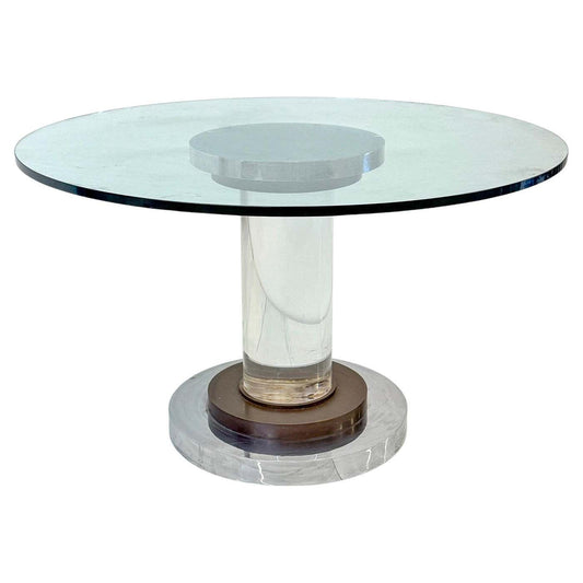 Polished Stainless, Bronze and Lucite Pedestal Table, Romeo Rega, 1970's