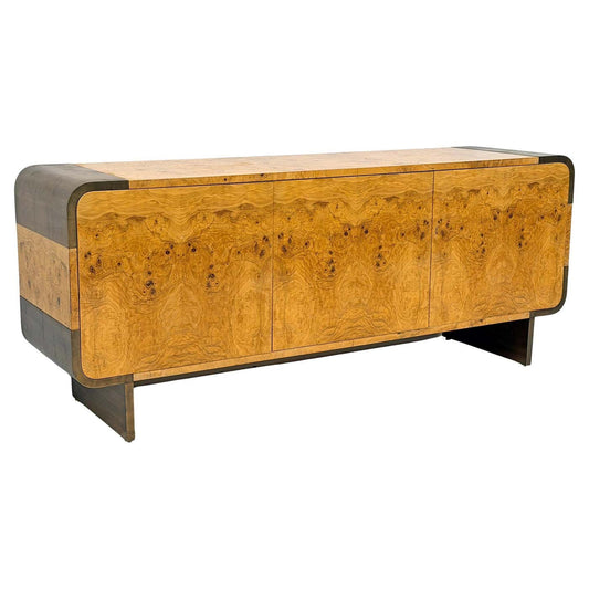 Burl Wood and Burnished Bronze Credenza, Leon Rosen, Pace Collection, 1970's
