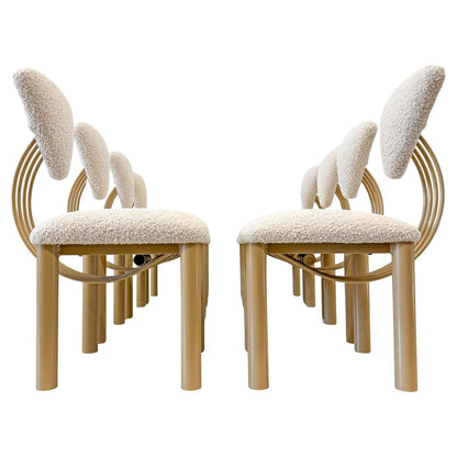 Set of 8 Post Modern Dining Chairs, Powder Coated Tan and Ivory Boucle, 1980's