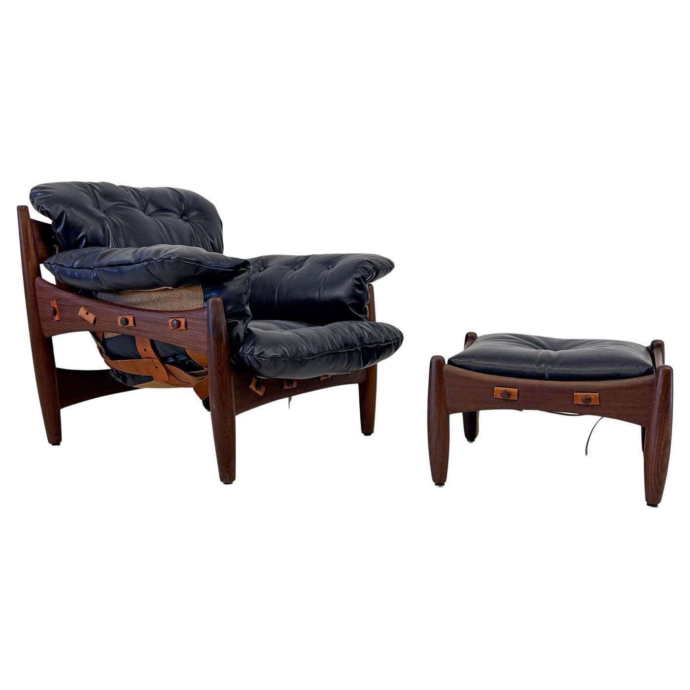 Sergio Rodrigues Mole / Sheriff Chair and Ottoman, Jacaranda, Leather, 1960's