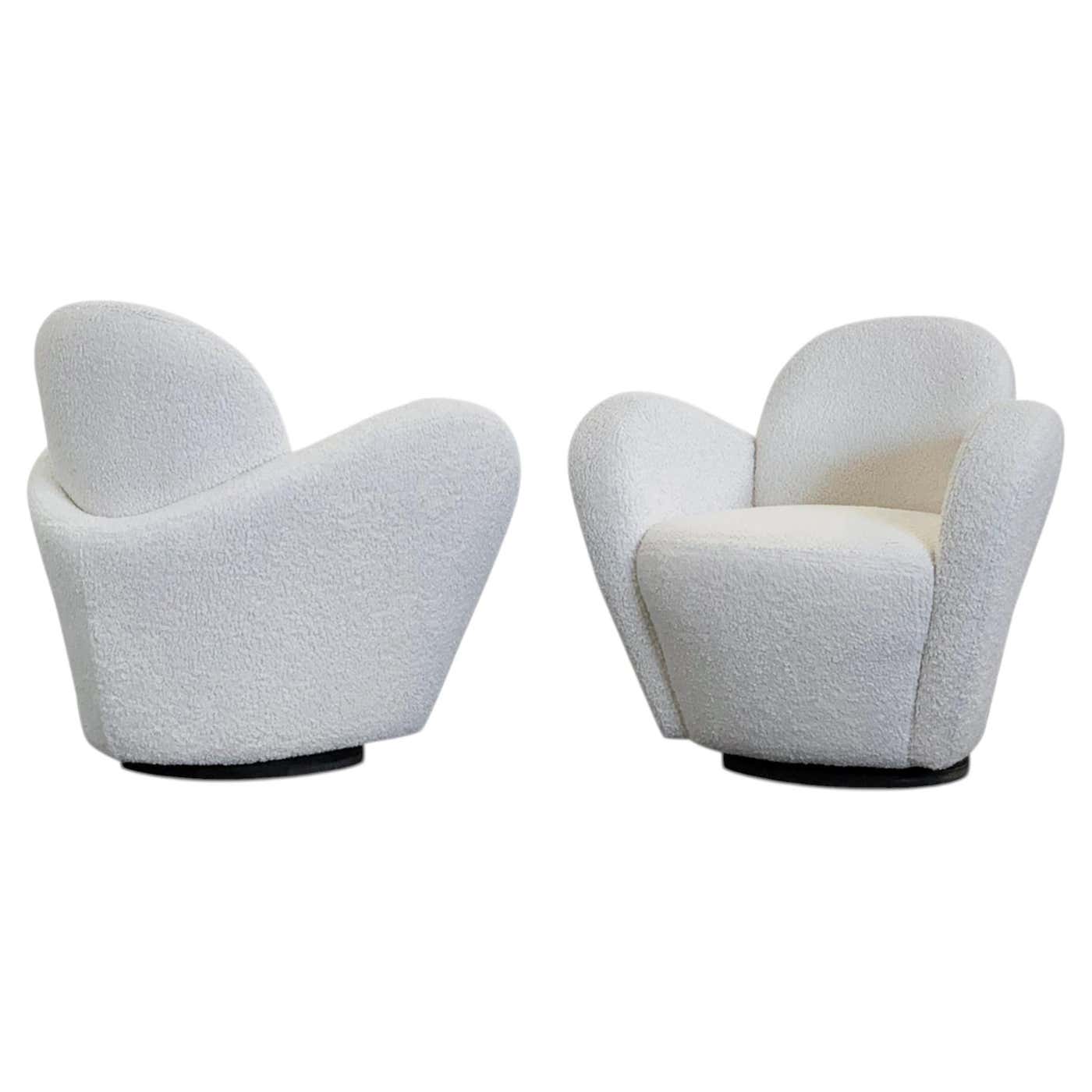 Michael Wolk Miami Swivel Lounge Chairs for Directional in Ivory Boucle, a Pair