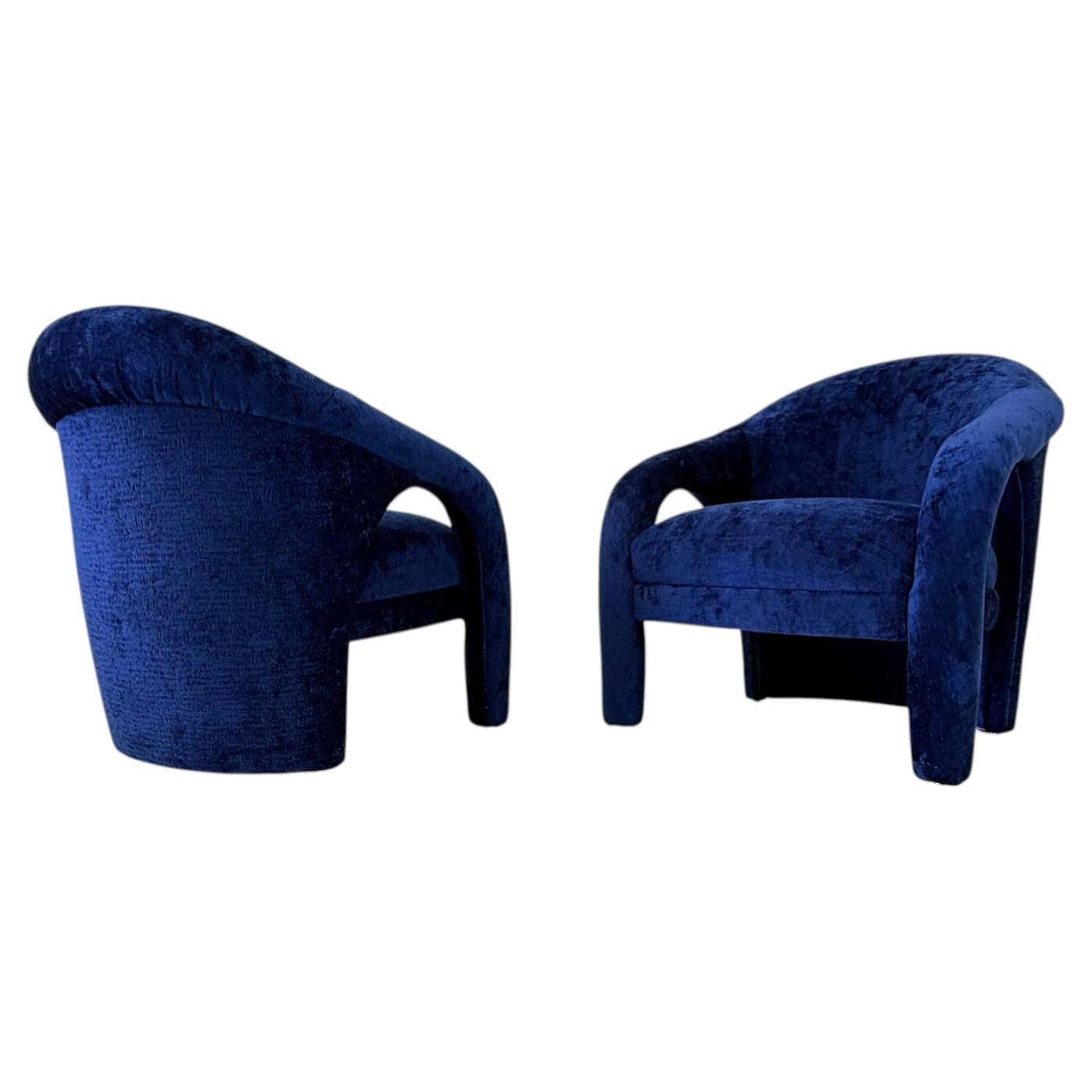 "Elephant Chairs" by Weiman, style of Vladimir Kagan in Blue Velvet, 1990's