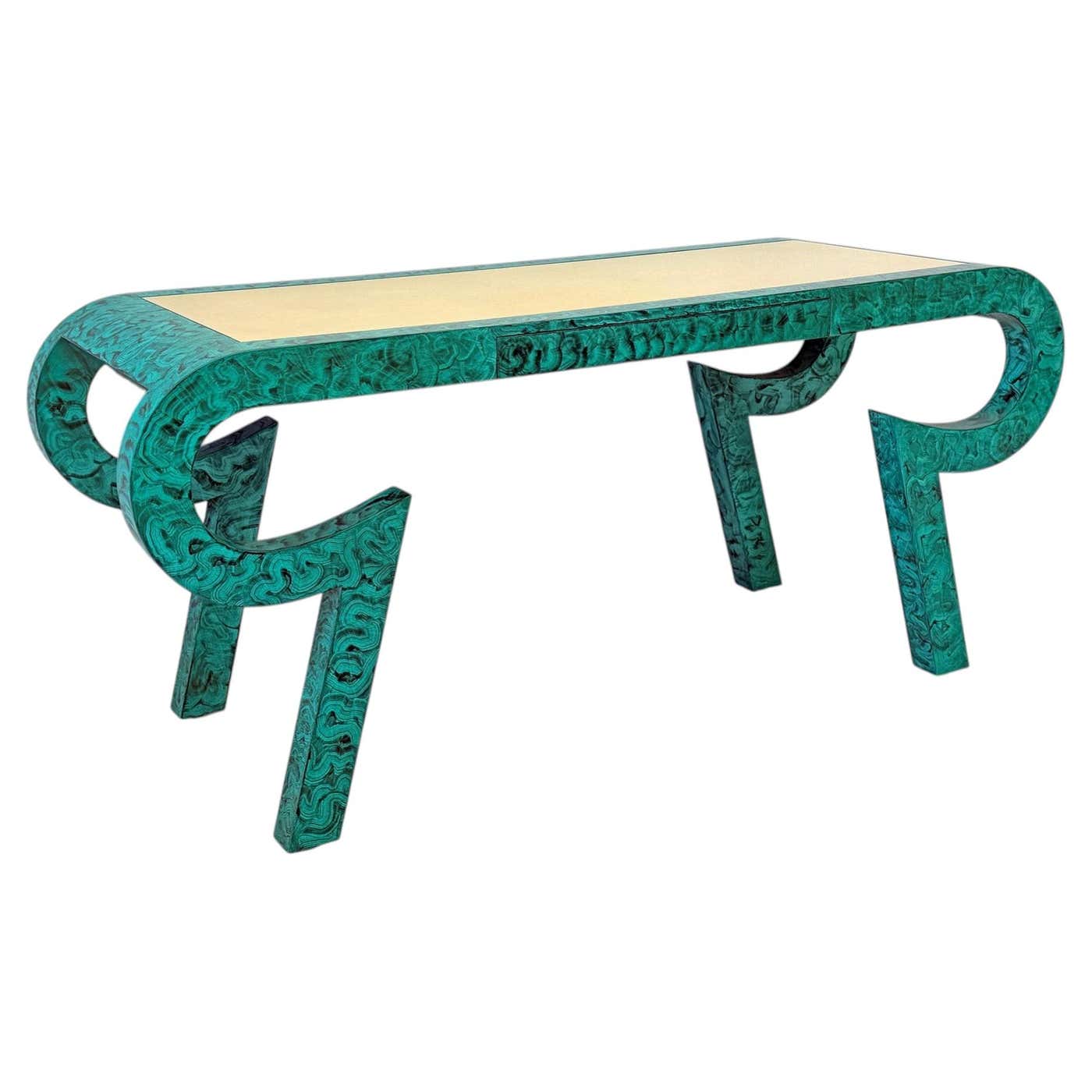 Hand Painted Faux Malachite Console / Desk, Alessandro, Baker, 1980's