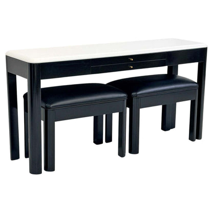 Art Deco Console With Matching Leather Benches, C. 1950's