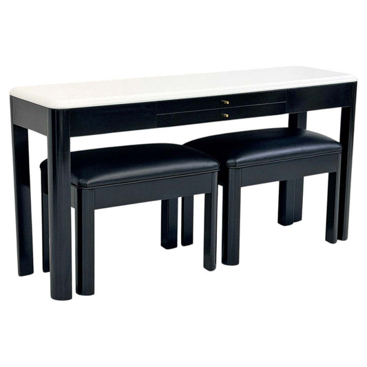 Art Deco Console With Matching Leather Benches, C. 1950's