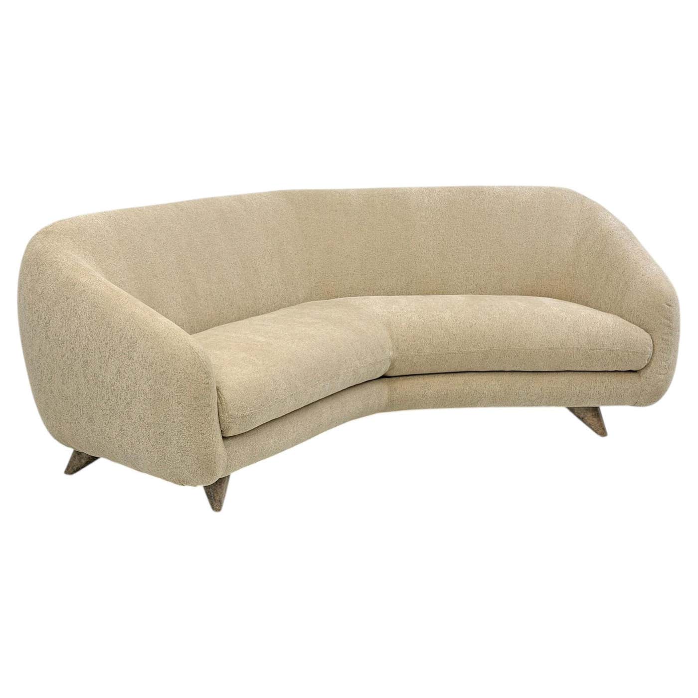Vladimir Kagan Wide Angle Tangent Sofa, Model 506 In Tan Chenille