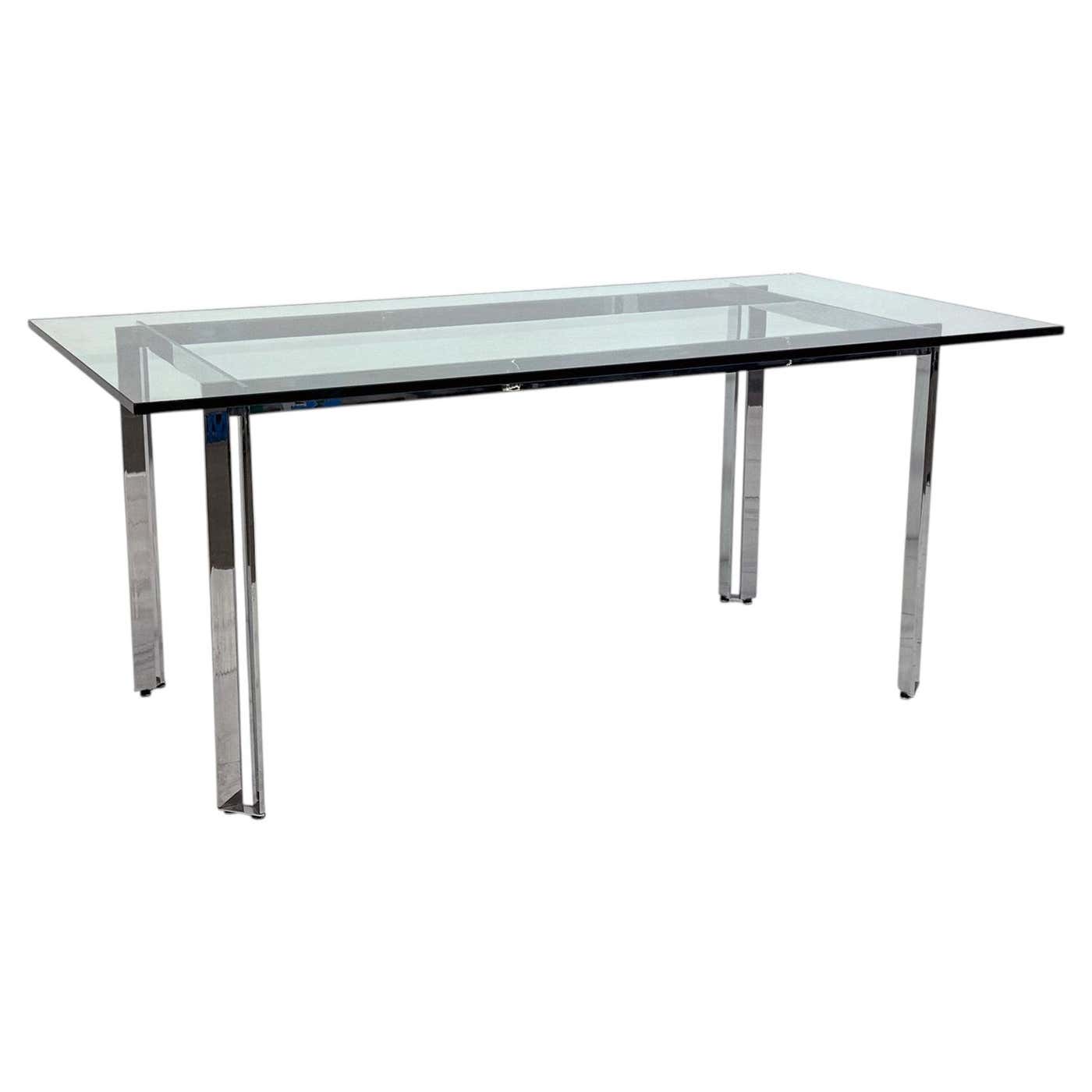 Mid Century Modern Polished Stainless Steel and Glass Dining Table