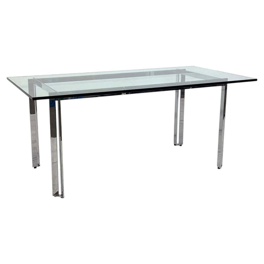 Mid Century Modern Polished Stainless Steel and Glass Dining Table