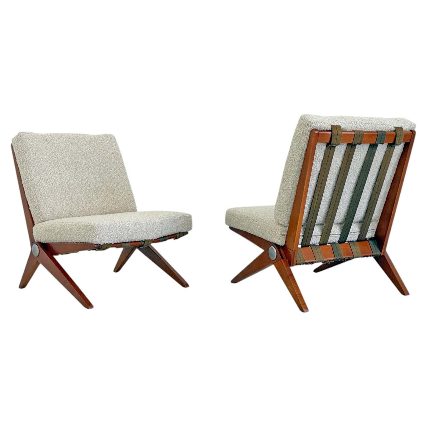 Pierre Jeanneret Scissor Lounge Chairs, Knoll, 1965, Original Cushions Included