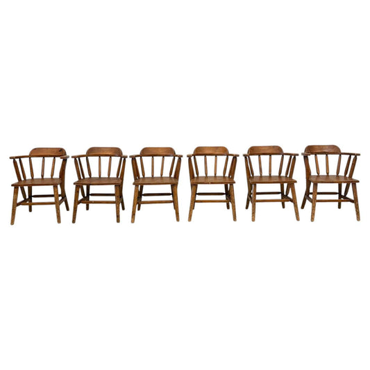 1940s Habitant, Bay City MI, Knotty Pine Captain’s Chairs, Set of 6