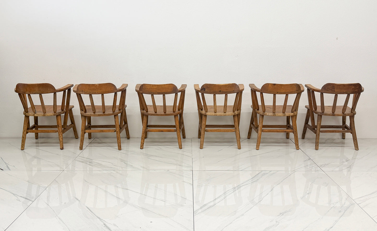1940s Habitant, Bay City MI, Knotty Pine Captain’s Chairs, Set of 6