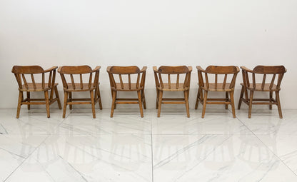 1940s Habitant, Bay City MI, Knotty Pine Captain’s Chairs, Set of 6