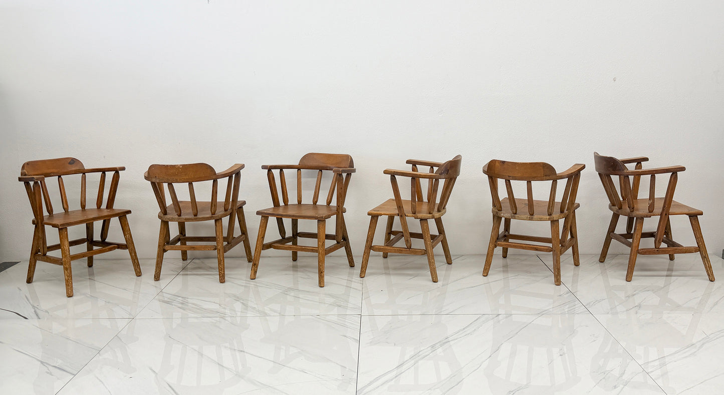 1940s Habitant, Bay City MI, Knotty Pine Captain’s Chairs, Set of 6