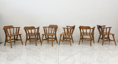1940s Habitant, Bay City MI, Knotty Pine Captain’s Chairs, Set of 6