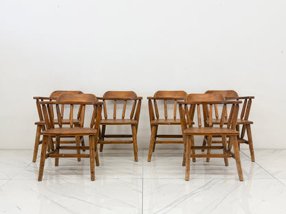 1940s Habitant, Bay City MI, Knotty Pine Captain’s Chairs, Set of 6