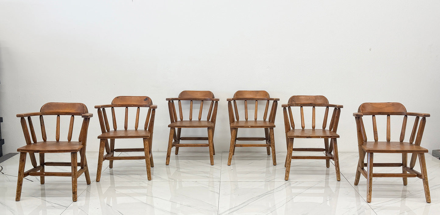 1940s Habitant, Bay City MI, Knotty Pine Captain’s Chairs, Set of 6
