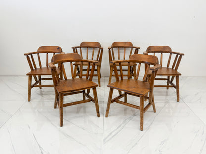 1940s Habitant, Bay City MI, Knotty Pine Captain’s Chairs, Set of 6