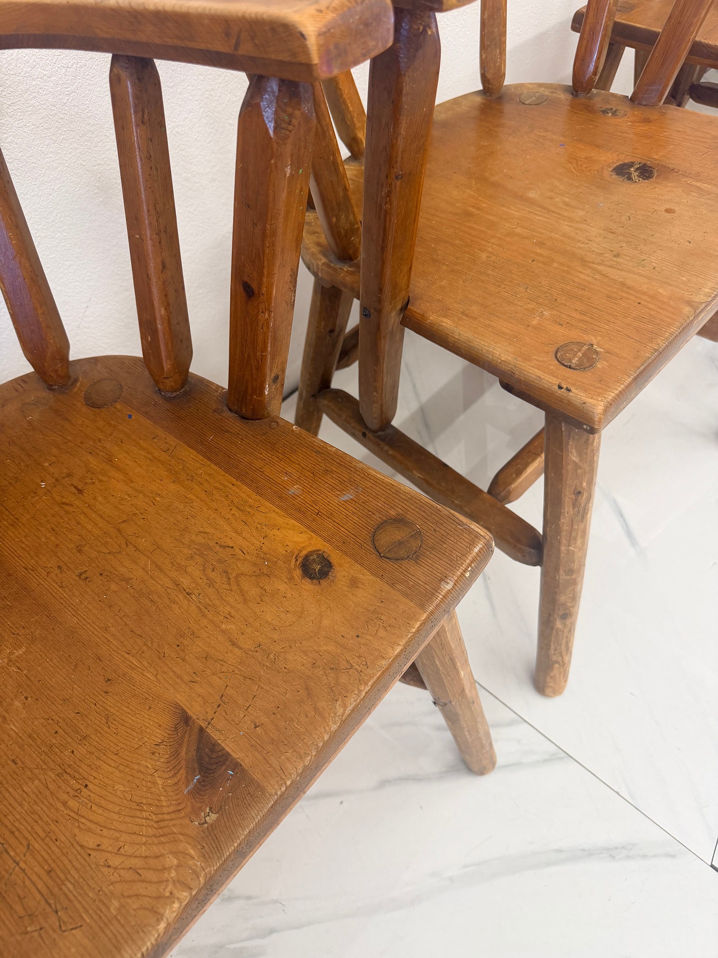 1940s Habitant, Bay City MI, Knotty Pine Captain’s Chairs, Set of 6
