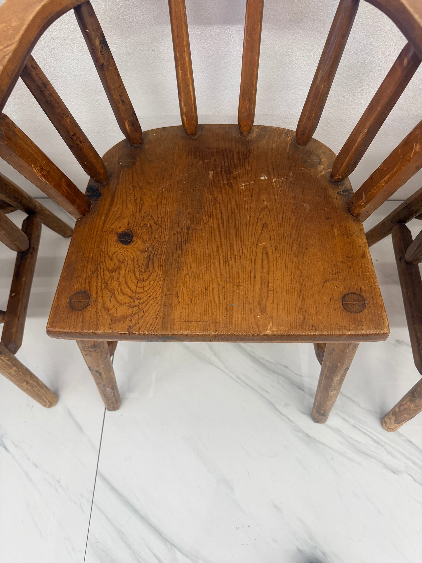 1940s Habitant, Bay City MI, Knotty Pine Captain’s Chairs, Set of 6