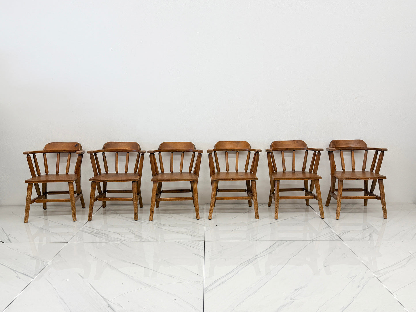 1940s Habitant, Bay City MI, Knotty Pine Captain’s Chairs, Set of 6