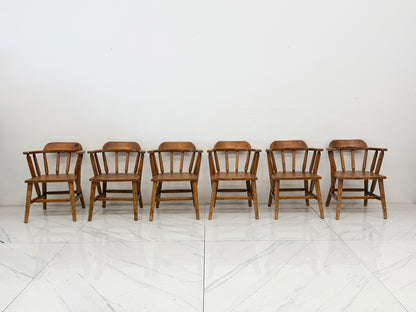 1940s Habitant, Bay City MI, Knotty Pine Captain’s Chairs, Set of 6