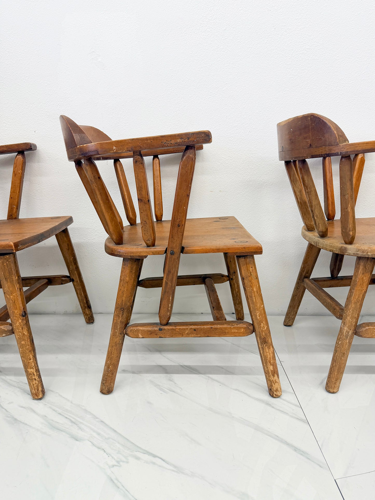 1940s Habitant, Bay City MI, Knotty Pine Captain’s Chairs, Set of 6