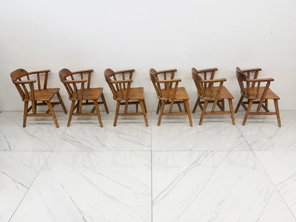 1940s Habitant, Bay City MI, Knotty Pine Captain’s Chairs, Set of 6