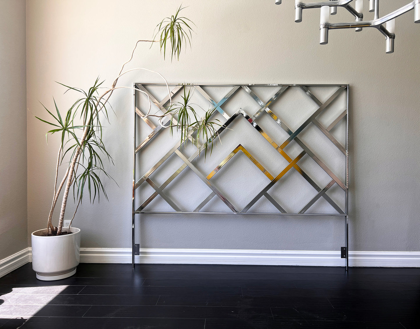 Monumental Chrome "Oriental" King Headboard & Frame, Elaine Cohen, D.I.A., 1972