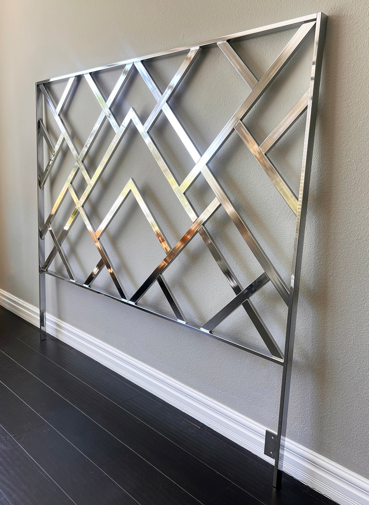 Monumental Chrome "Oriental" King Headboard & Frame, Elaine Cohen, D.I.A., 1972