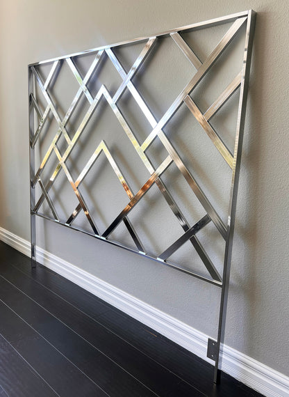 Monumental Chrome "Oriental" King Headboard & Frame, Elaine Cohen, D.I.A., 1972