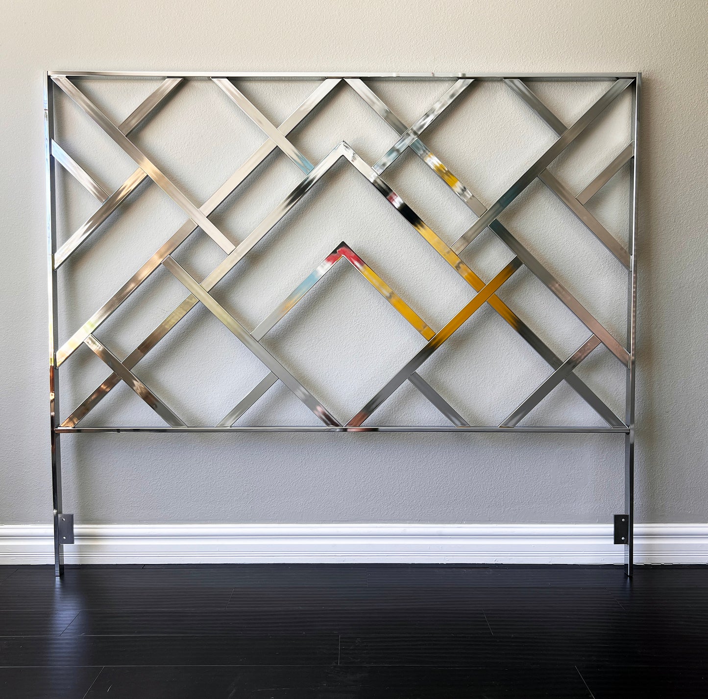 Monumental Chrome "Oriental" King Headboard & Frame, Elaine Cohen, D.I.A., 1972