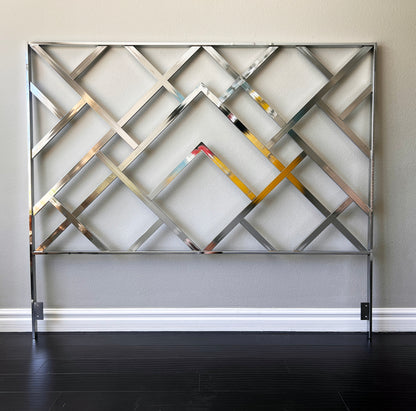 Monumental Chrome "Oriental" King Headboard & Frame, Elaine Cohen, D.I.A., 1972