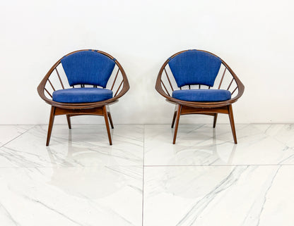Hoop Chairs, A Pair, by Ib Kofod-Larsen for Selig, Denmark, c. 1964