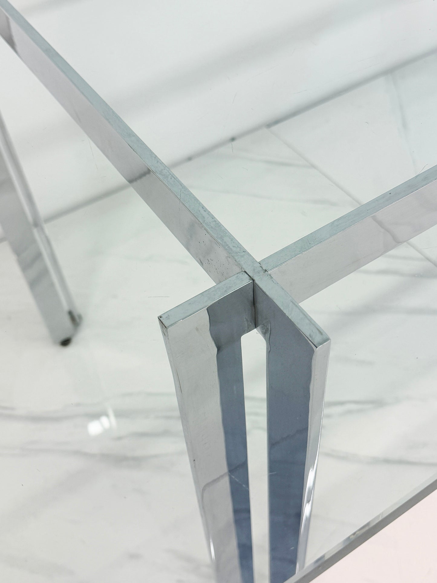 Mid Century Modern Polished Stainless Steel and Glass Dining Table