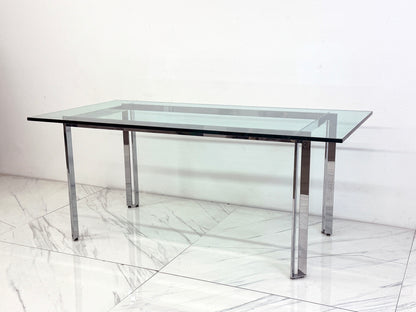 Mid Century Modern Polished Stainless Steel and Glass Dining Table
