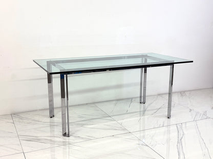 Mid Century Modern Polished Stainless Steel and Glass Dining Table