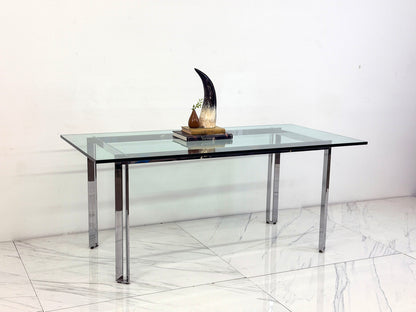Mid Century Modern Polished Stainless Steel and Glass Dining Table