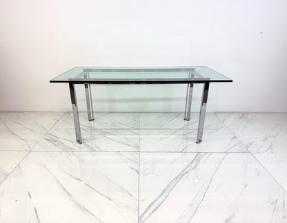 Mid Century Modern Polished Stainless Steel and Glass Dining Table