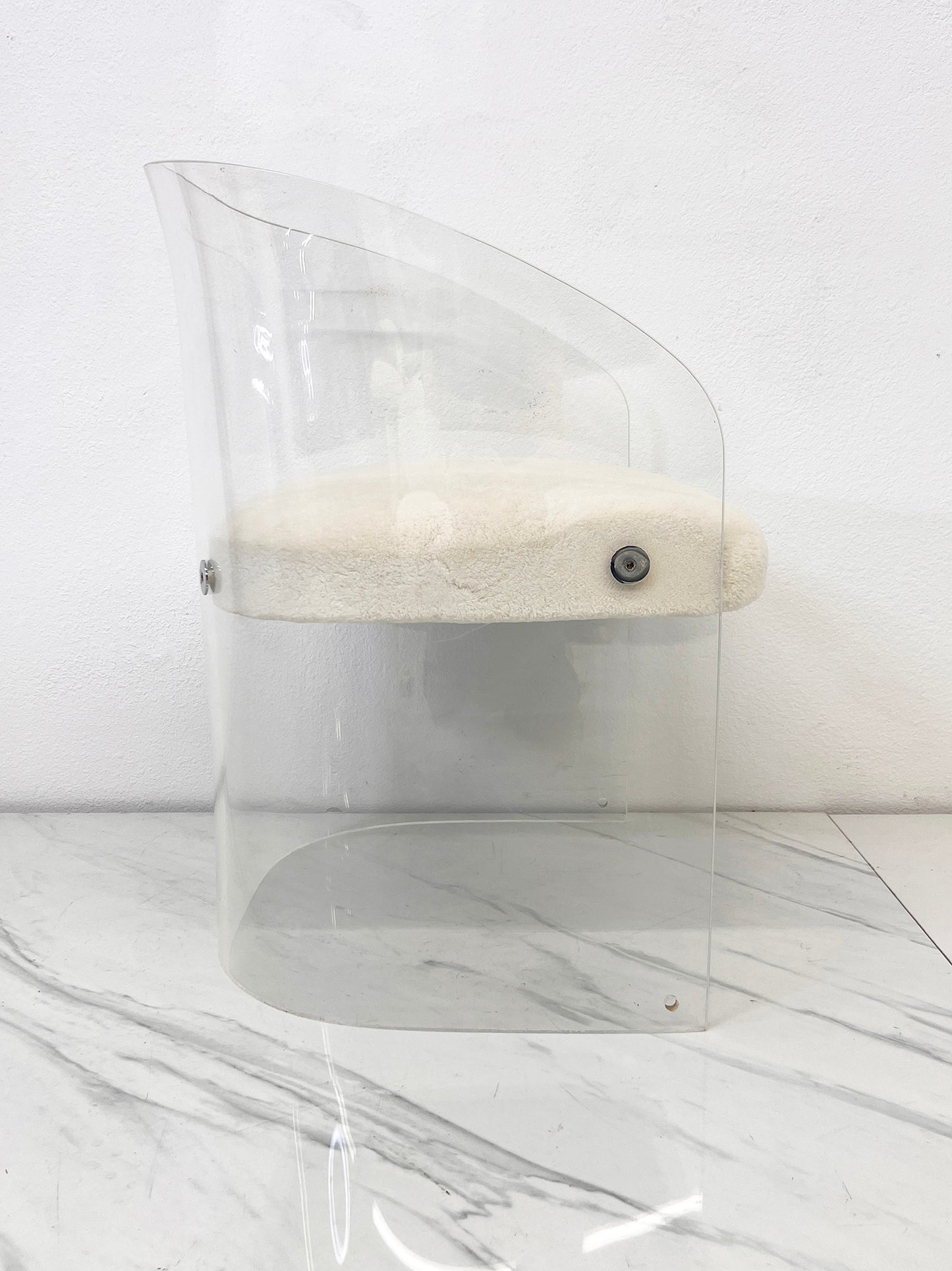 Vladimir Kagan Acrylic Barrel Lounge Chairs in Sheepskin, A Pair, 1970