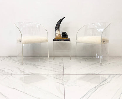 Vladimir Kagan Acrylic Barrel Lounge Chairs in Sheepskin, A Pair, 1970