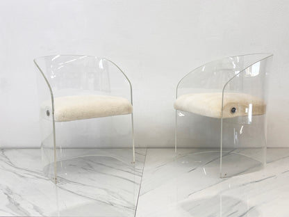 Vladimir Kagan Acrylic Barrel Lounge Chairs in Sheepskin, A Pair, 1970